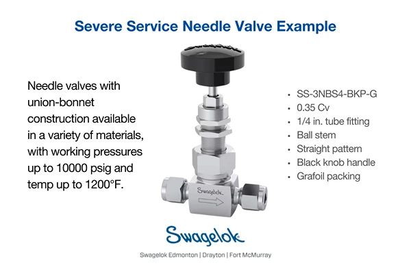 Examples of severe service needle valve, toggle valve, general service needle valve